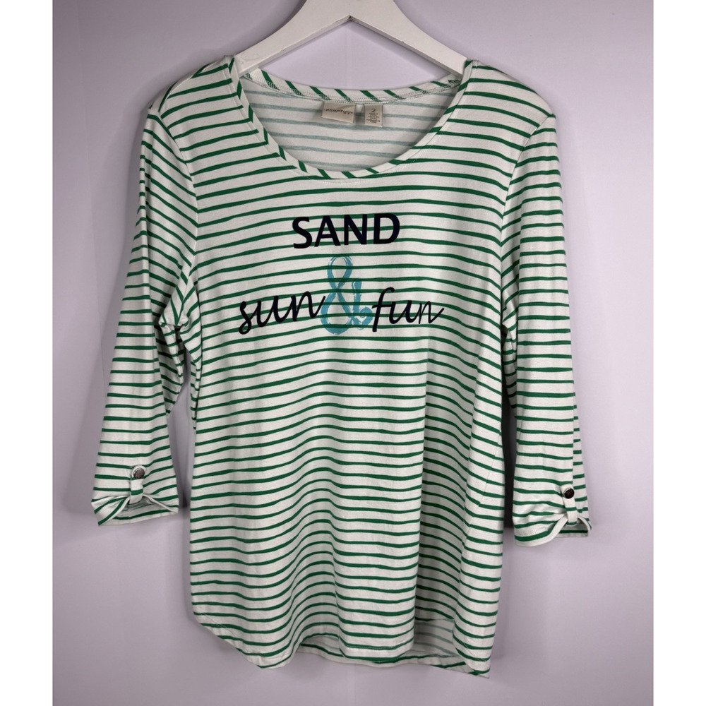 Zenergy Chicos 3/4 Sleeve Top Womens Sz 2 L Sand Sun & Fun Beach Nautical Vacay